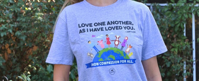 PETA Lambs shirt with quote Love One Another As I Have Loved You