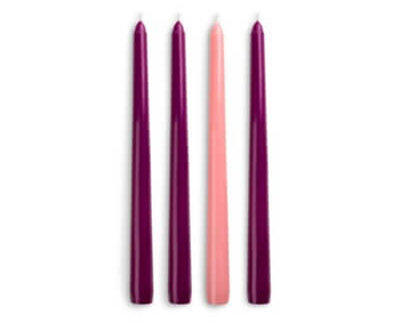 Cruelty-free Advent candles in purple and pink from Christianbook.com